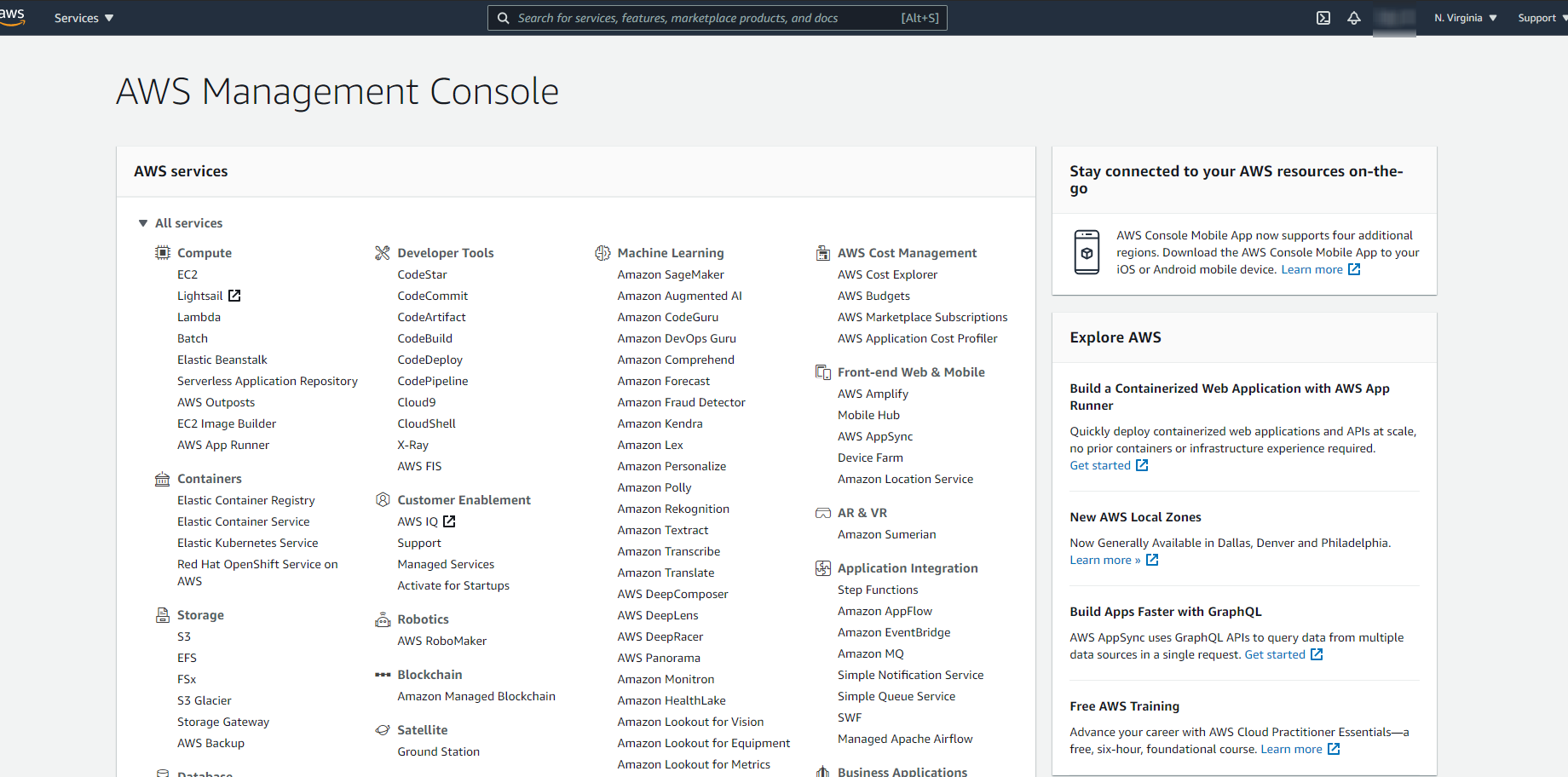 First impression of AWS Console 