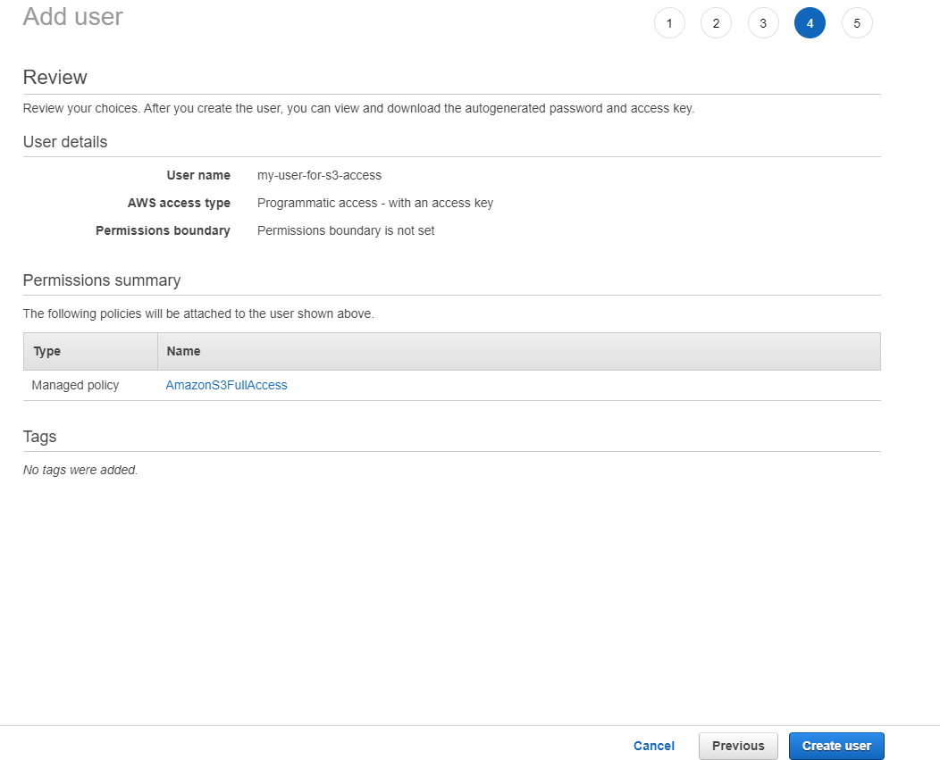 Reviewing user details before creating IAM User