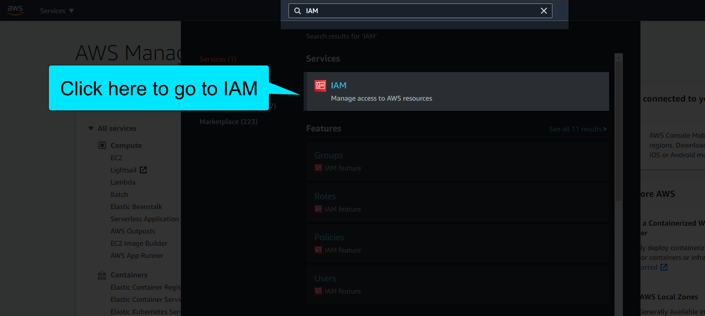 Finding IAM service from AWS Console